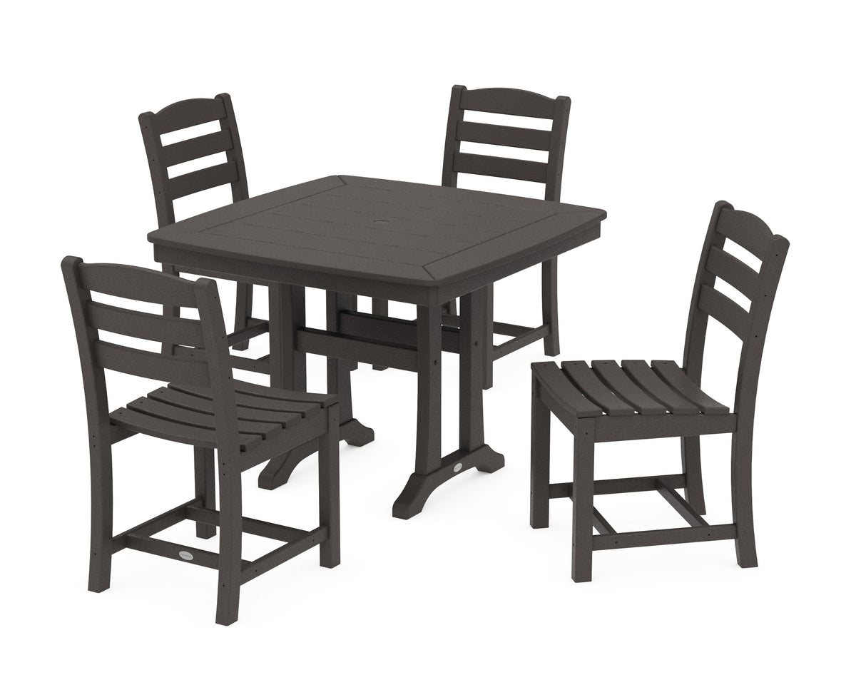 POLYWOOD La Casa Café Side Chair 5-Piece Dining Set with Trestle Legs - 37" Table in Vintage Coffee