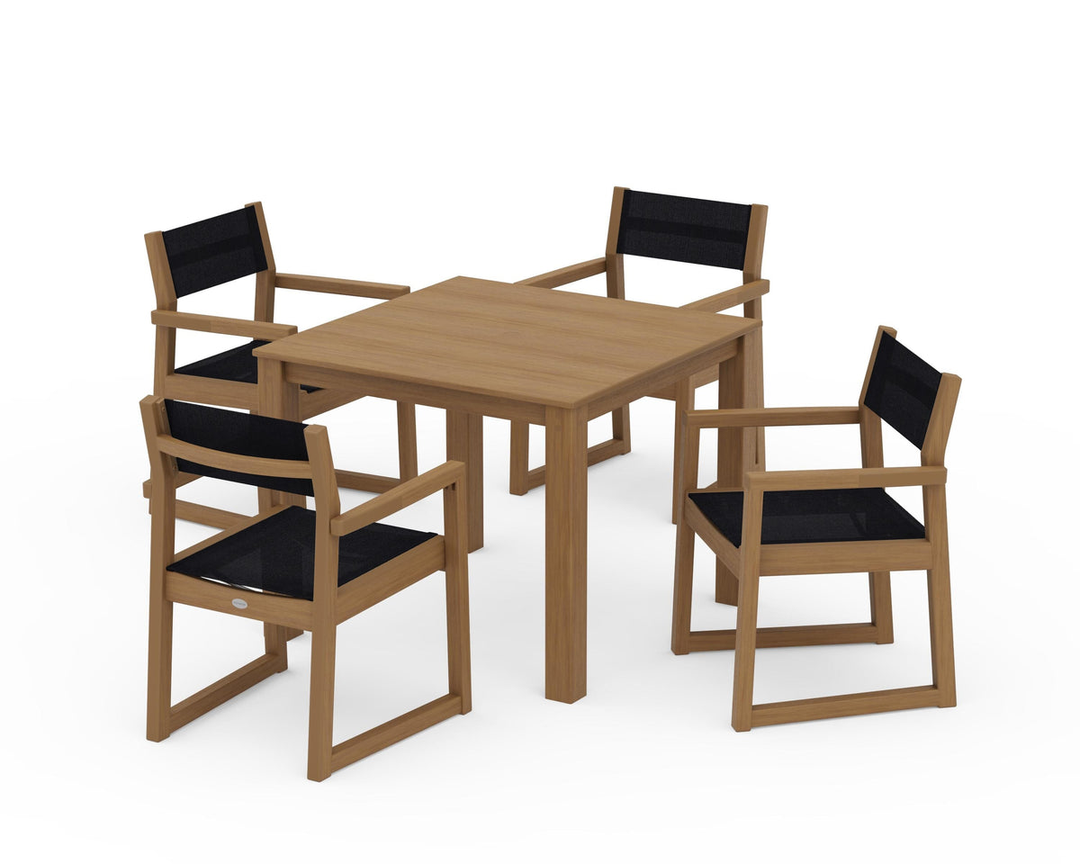 POLYWOOD EDGE Sling Arm Chair 5-Piece Parsons Dining Set in Natural / Black