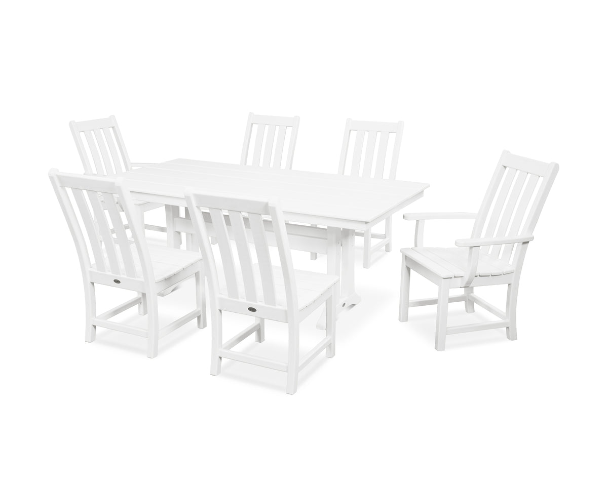 POLYWOOD Vineyard 7-Piece Farmhouse Dining Set with Trestle Legs in White