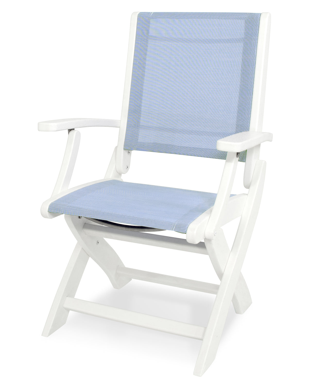 POLYWOOD Coastal Folding Chair in White with White arms and Poolside sling
