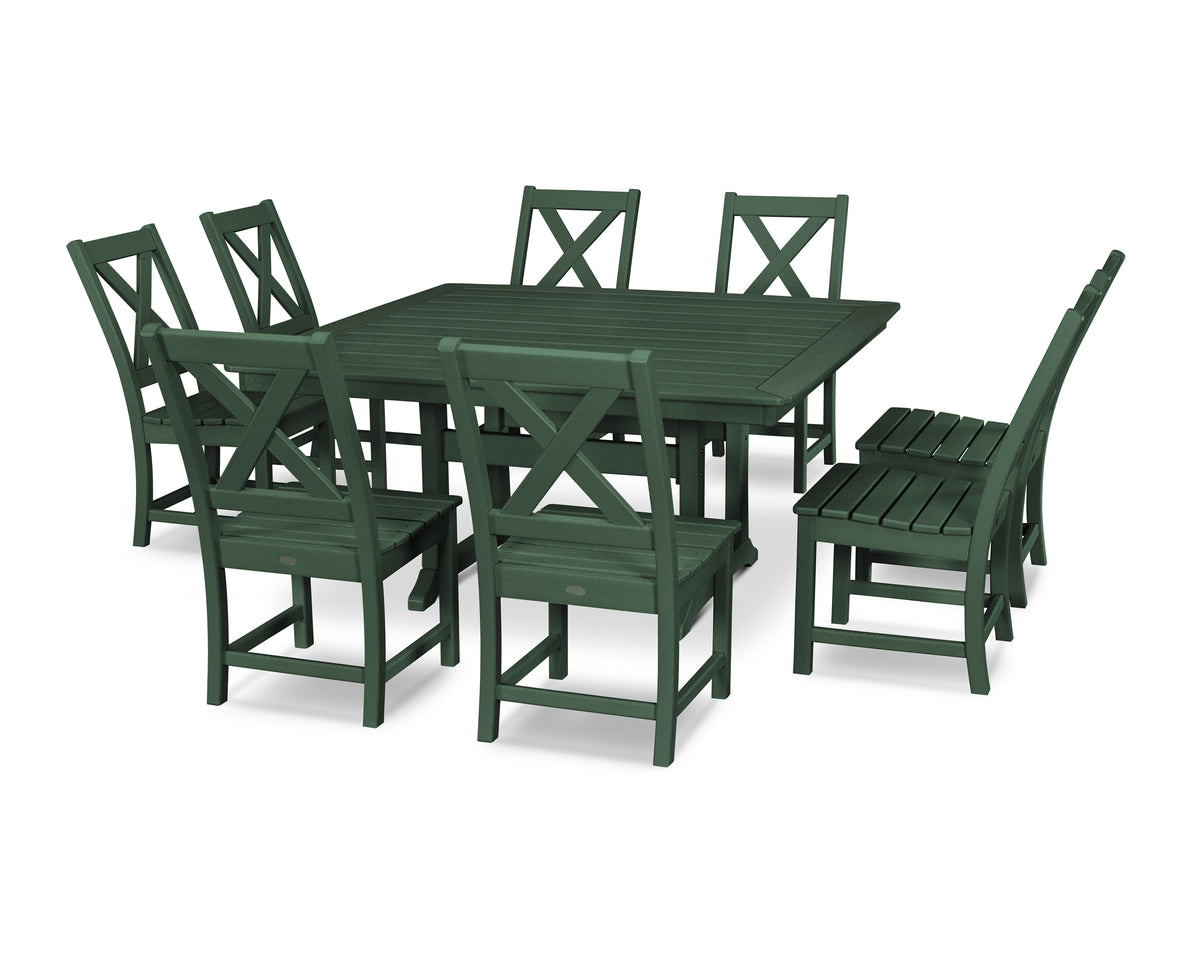 POLYWOOD Braxton 9-Piece Nautical Trestle Dining Set in Green