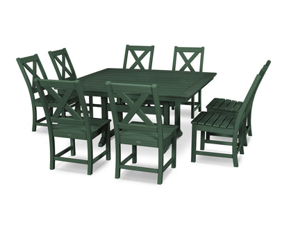 POLYWOOD Braxton 9-Piece Nautical Trestle Dining Set in Green