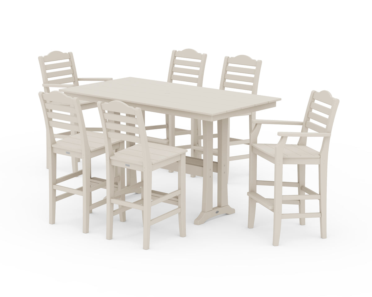 POLYWOOD Savannah 7-Piece Farmhouse Bar Set with Trestle Legs in Sand