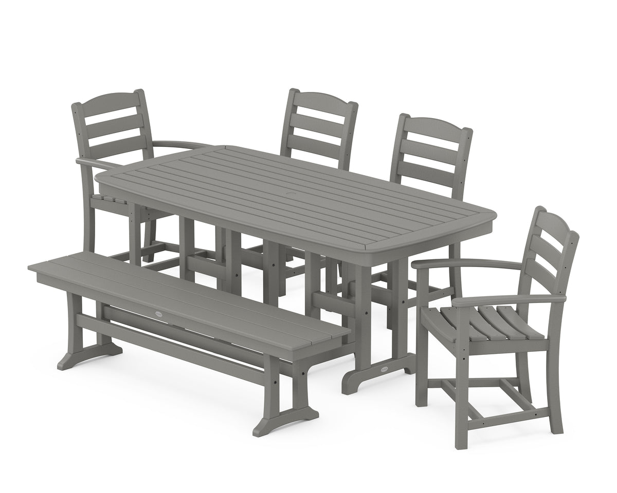 POLYWOOD La Casa Café 6-Piece Dining Set with Bench - 37" x 72" Table in Slate Grey