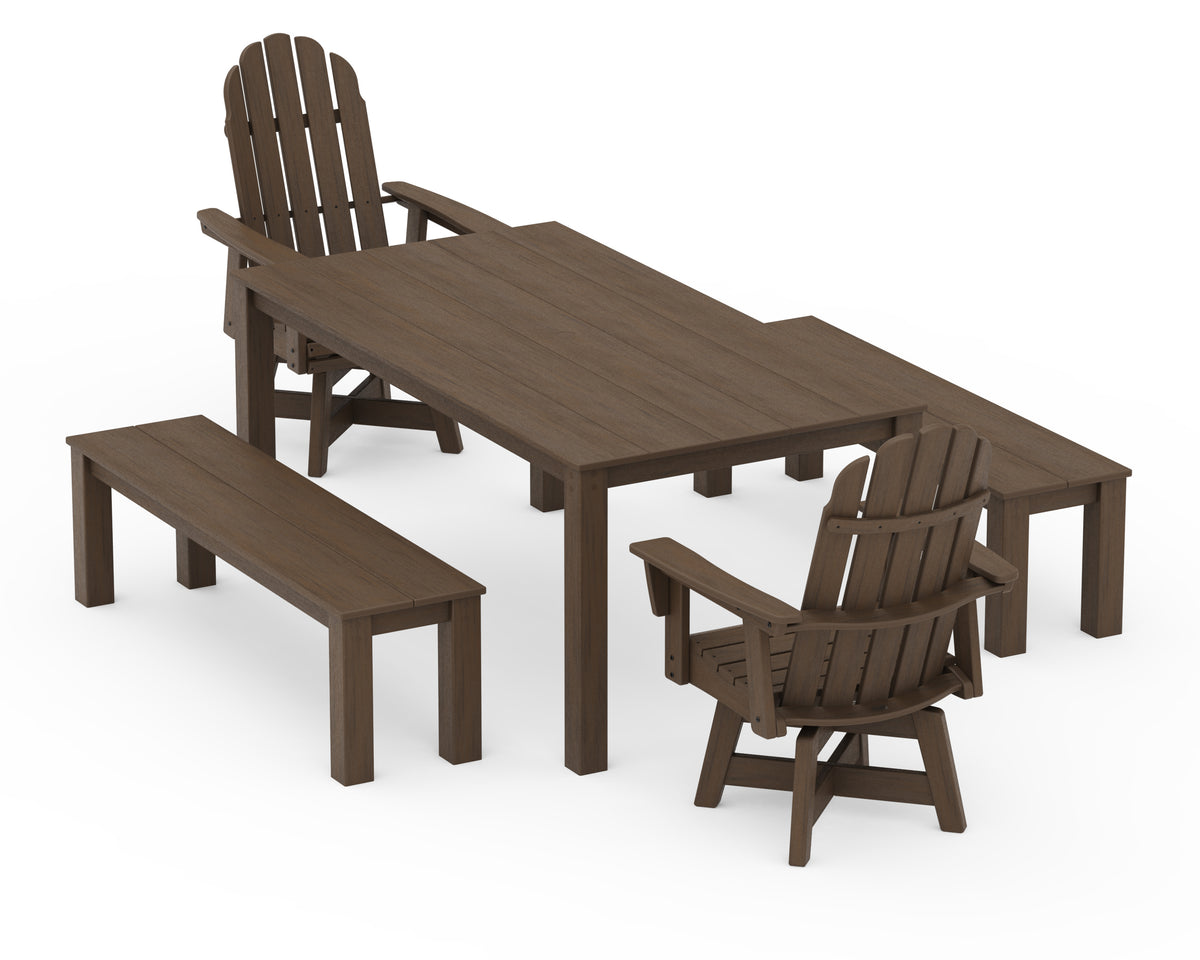 POLYWOOD Vineyard Curveback Adirondack 5-Piece Parsons Swivel Dining Set with Benches in Kona