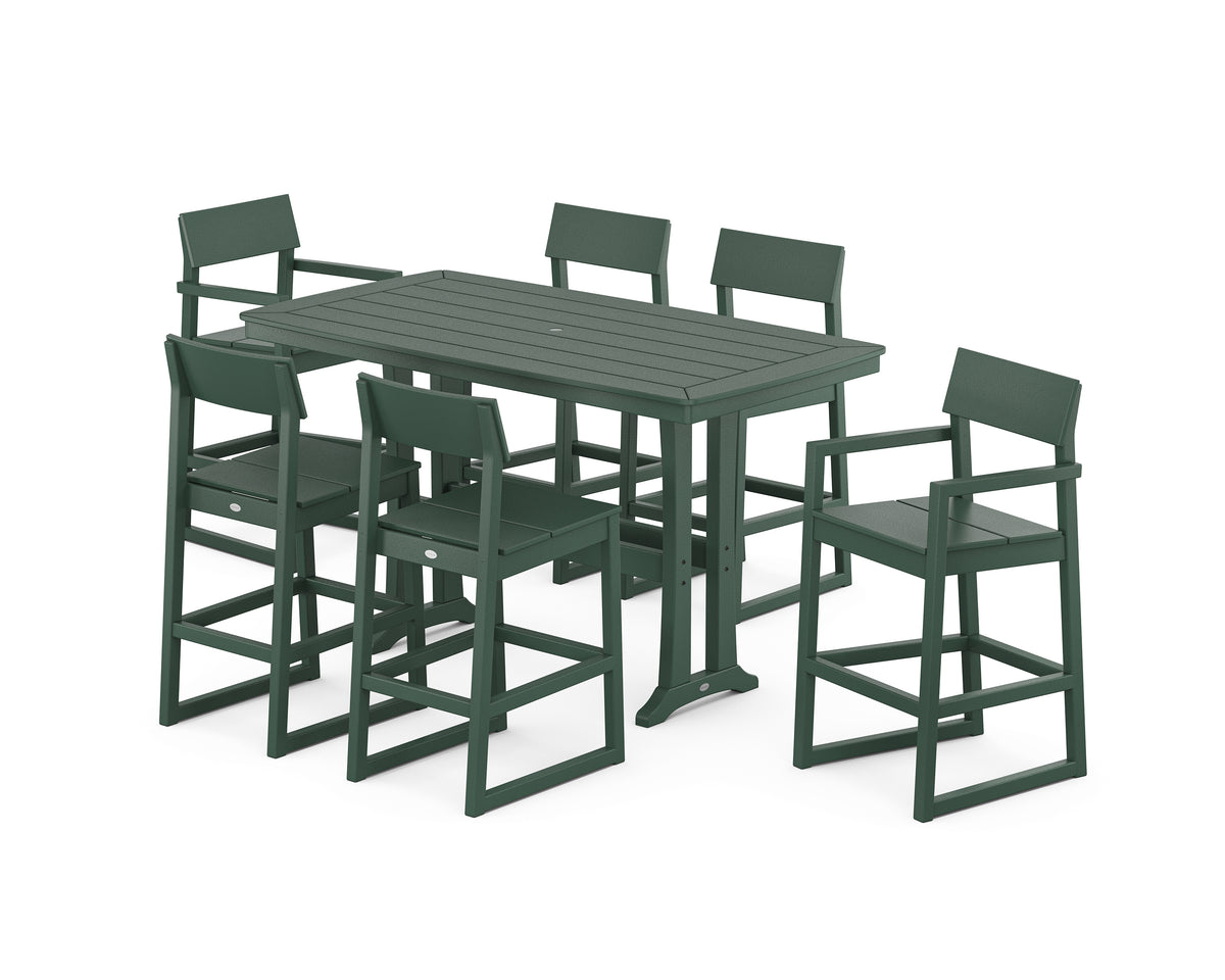 POLYWOOD EDGE 7-Piece Bar Set with Trestle Legs in Green