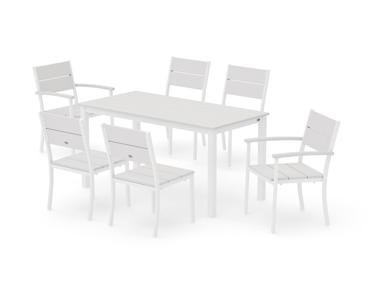 POLYWOOD Main Street 7-Piece Dining Set with Main Street 30 x 60 Dining Table in White / Vintage White