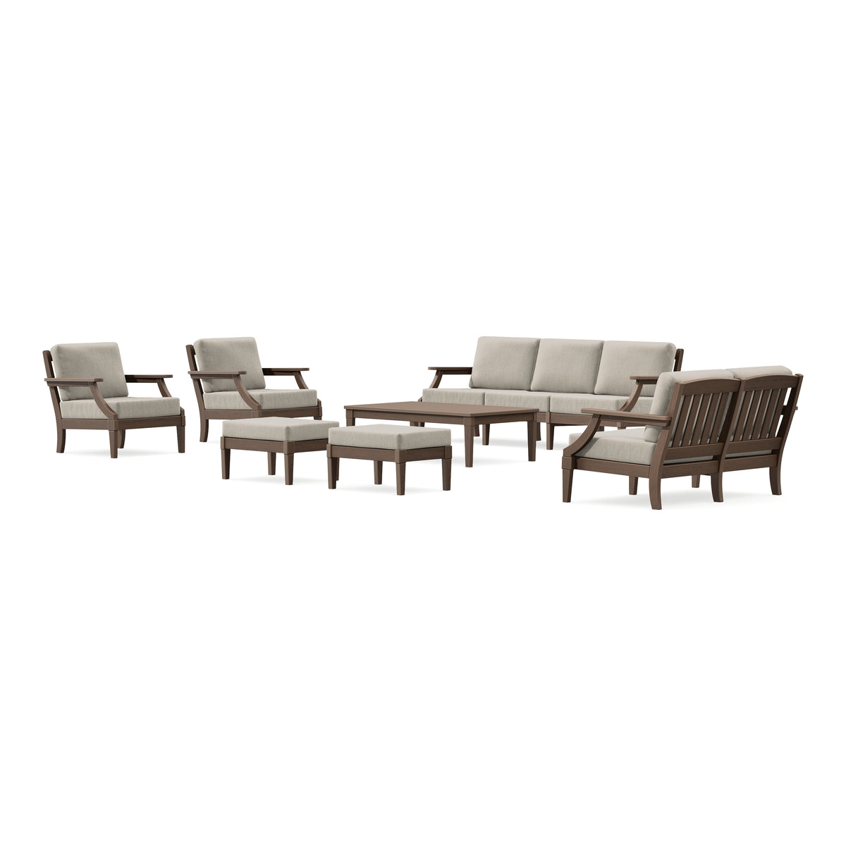 POLYWOOD PW Designer Series Estate 7-Piece Lounge Sofa Set in Kona / Cast Ash