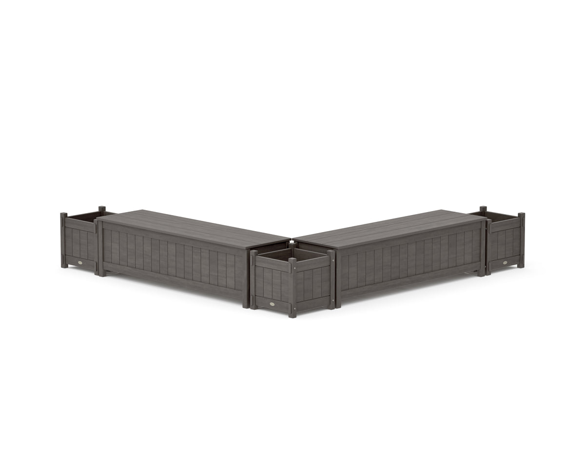 POLYWOOD 60" Vineyard L-Shaped Planter Storage Bench Corner Set in Driftwood
