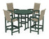 POLYWOOD Coastal Woven High-Back 5-Piece Round Farmhouse Bar Set in Green / Dune Grass