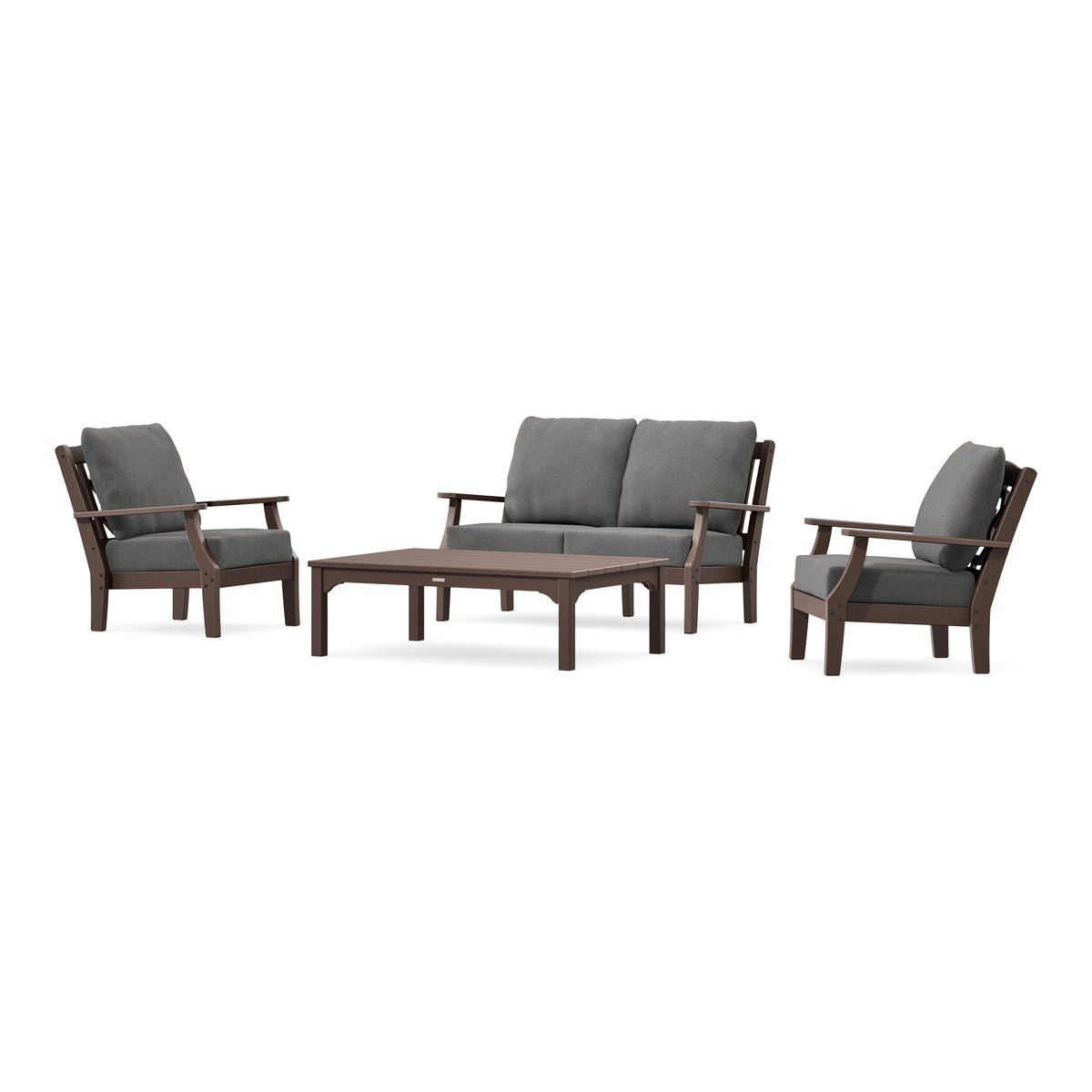 POLYWOOD Chinoiserie 4-Piece Deep Seating Set with Loveseat in Mahogany