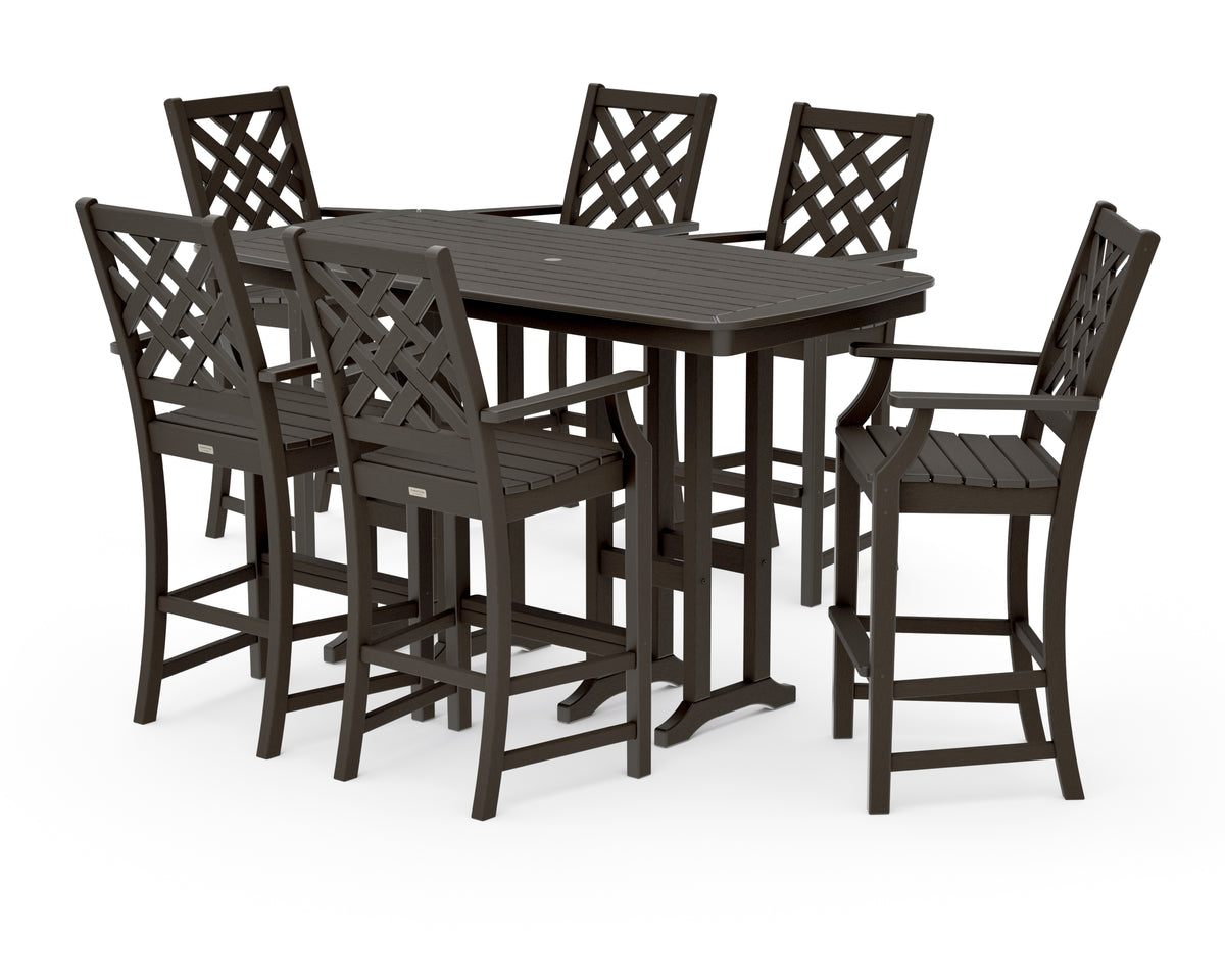 POLYWOOD Country Living Wovendale Arm Chair 7-Piece Bar Set in Vintage Coffee