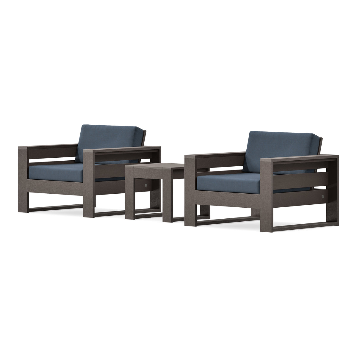 POLYWOOD PW Designer Series Latitude 3-Piece Lounge Chair Set in Vintage Coffee / Marine Indigo