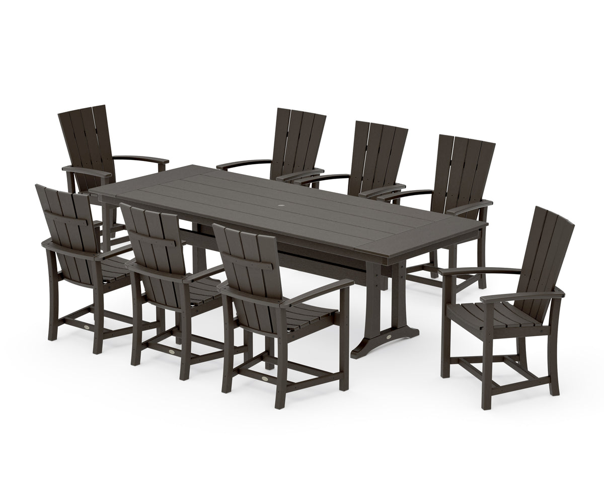 POLYWOOD Quattro Adirondack 9-Piece Farmhouse Dining Set with Trestle Legs in Vintage Coffee