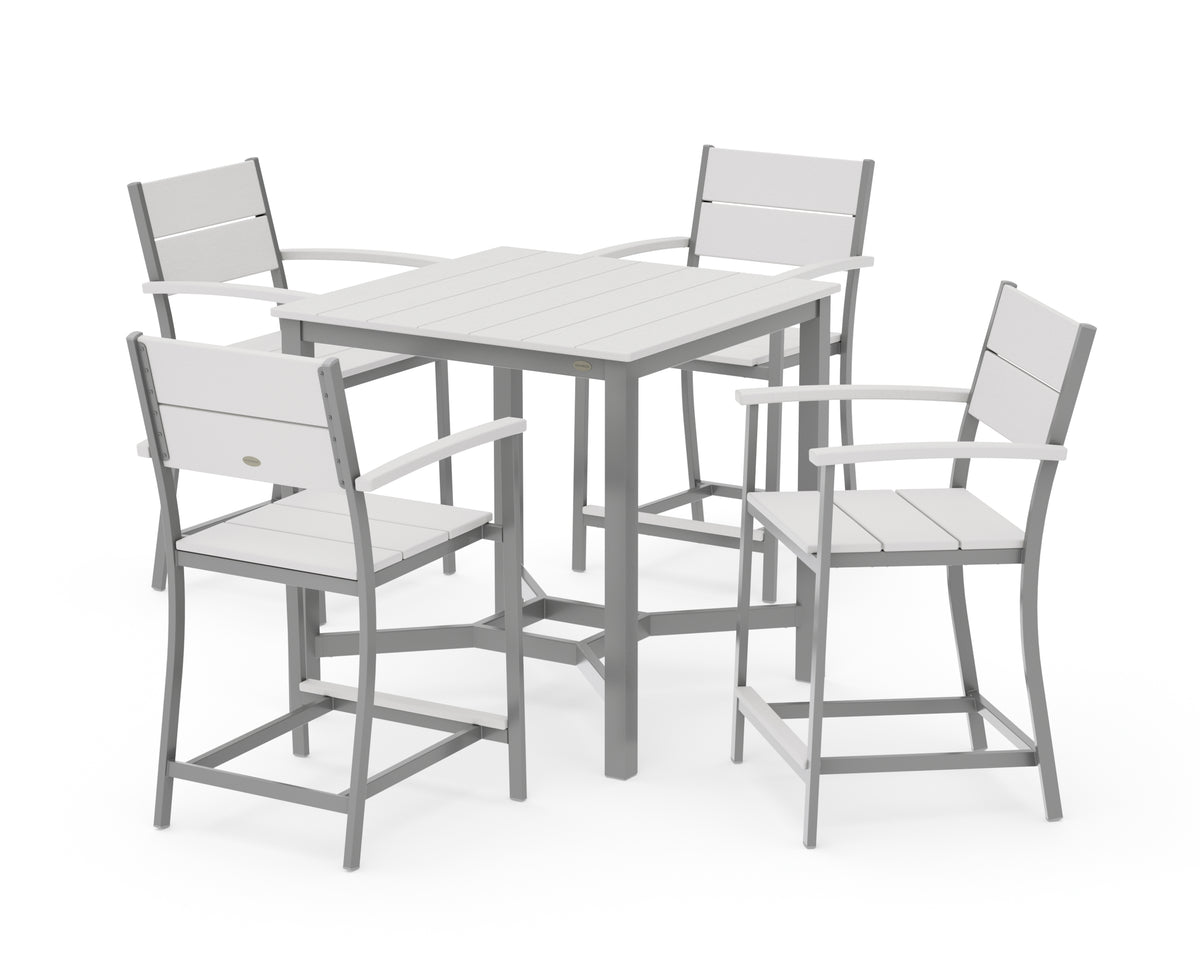 POLYWOOD Main Street 5-Piece Counter Set in Silver / Vintage White