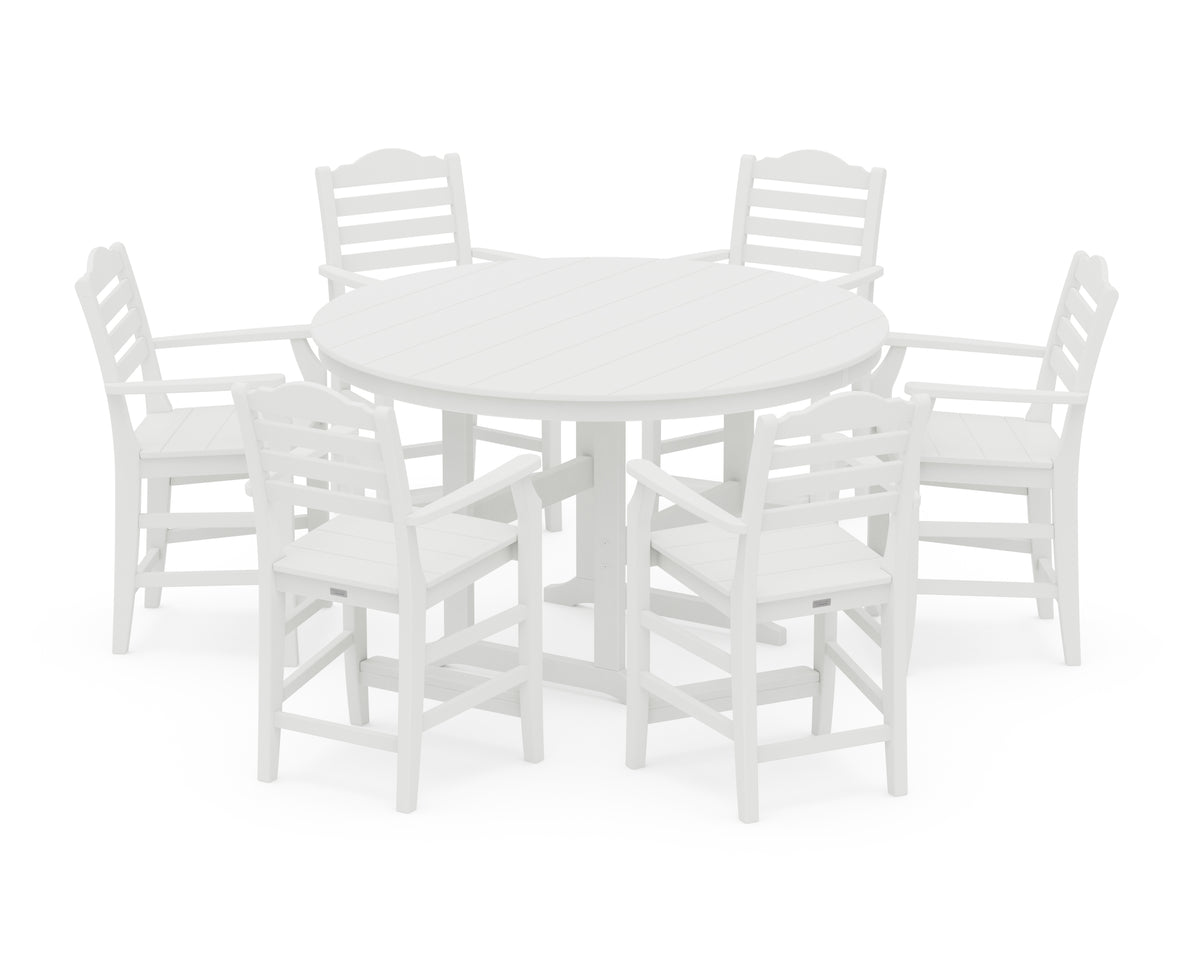 POLYWOOD Savannah 7-Piece Arm Chair Round Farmhouse Counter Set in White