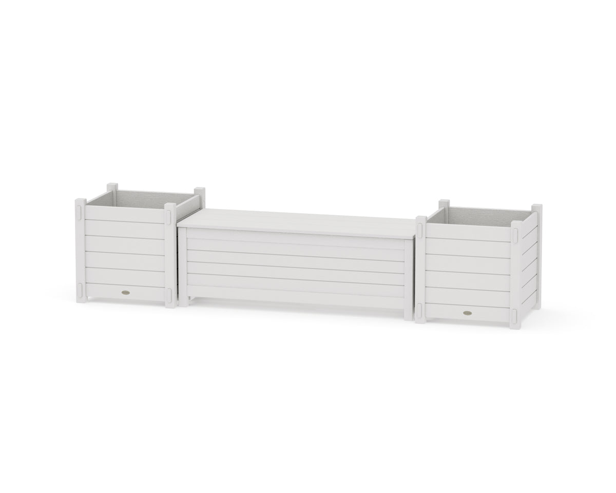 POLYWOOD 48" Nautical Straight Planter Storage Bench Set - Large in Vintage White