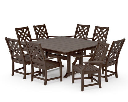 POLYWOOD Wovendale 9-Piece Square Farmhouse Dining Set with Trestle Legs in Kona