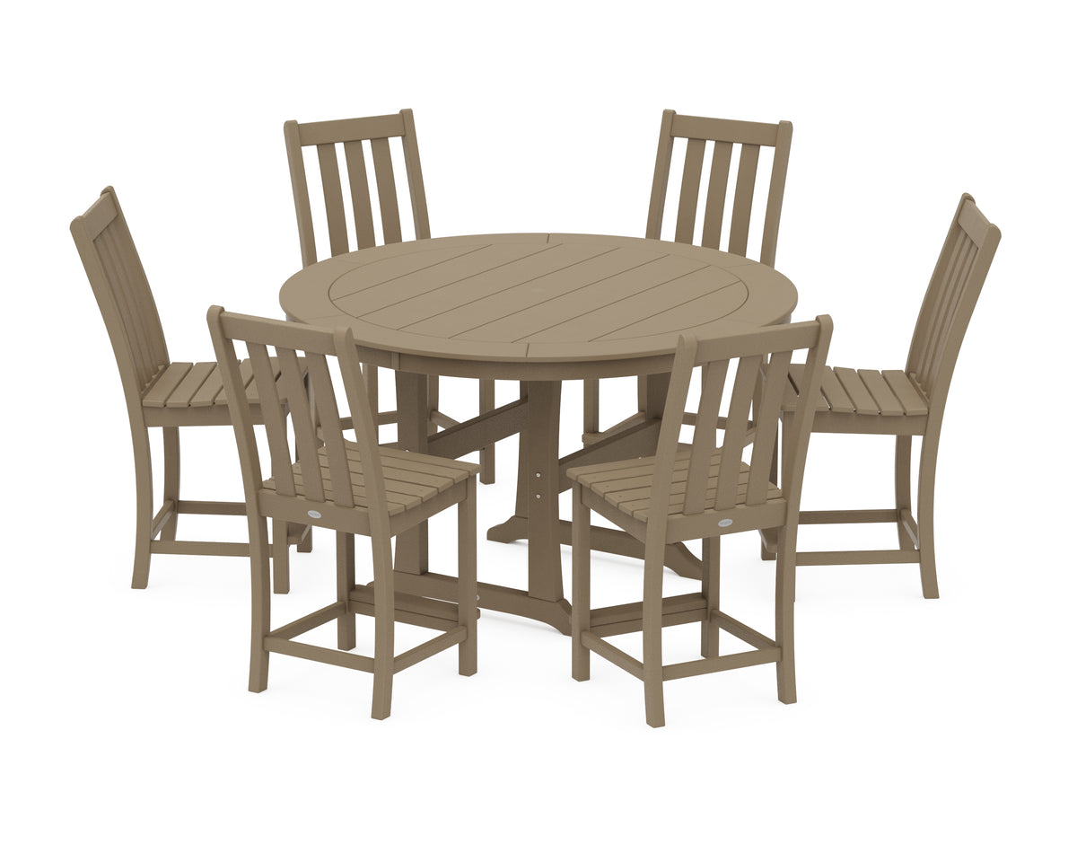 POLYWOOD Vineyard 7-Piece Side Chair Round Counter Set in Vintage Sahara
