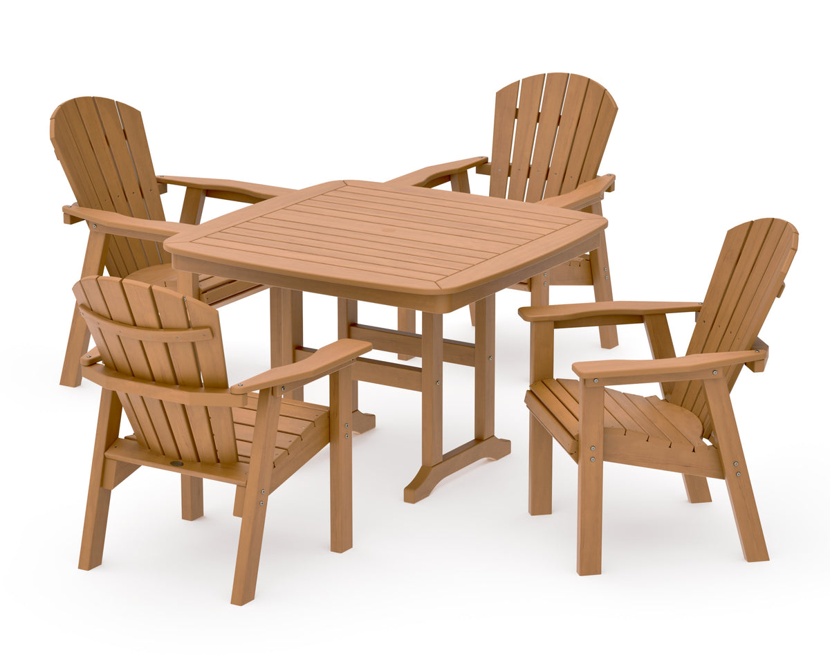 POLYWOOD Seashell 5-Piece Dining Set with Trestle Legs - 44" Table in Natural