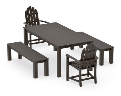 POLYWOOD Classic Adirondack 5-Piece Parsons Dining Set with Benches in Vintage Coffee