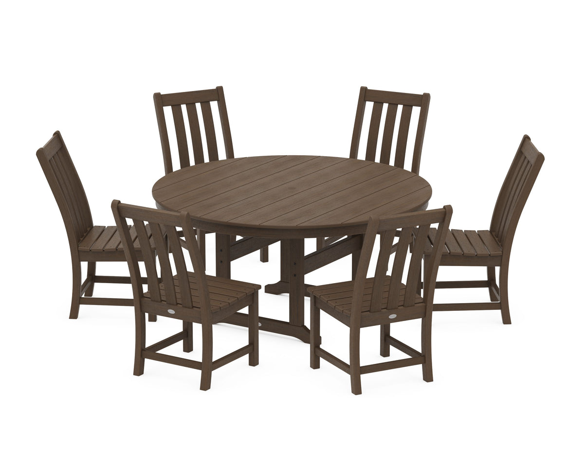 POLYWOOD Vineyard 7-Piece Side Chair Round Farmhouse Dining Set in Kona
