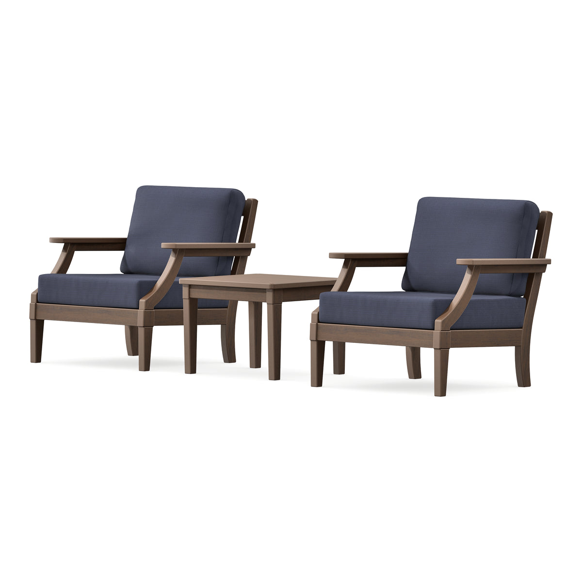 POLYWOOD PW Designer Series Estate 3-Piece Lounge Chair Set in Kona / Navy Linen