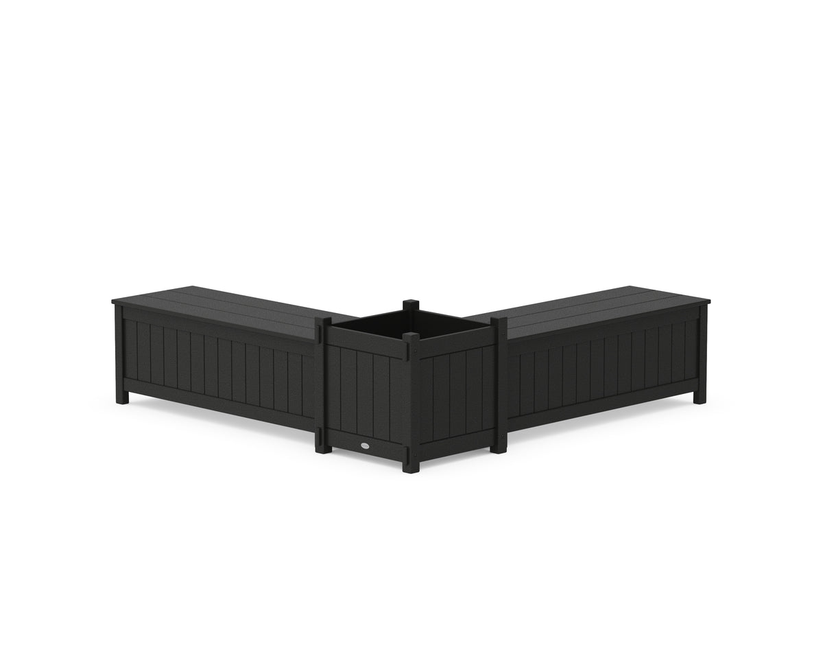POLYWOOD 48" Vineyard L-Shaped Planter Storage Bench Set - Large in Black