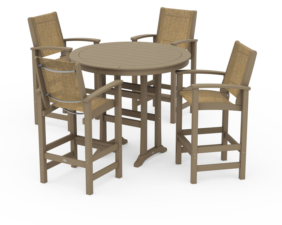 POLYWOOD Coastal 5-Piece Nautical Trestle Bar Set in Vintage Sahara / Burlap