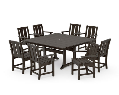POLYWOOD Mission 9-Piece Square Farmhouse Dining Set with Trestle Legs in Vintage Coffee