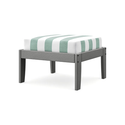 POLYWOOD Modular Ottoman - Classic in Slate Grey / Cabana Stripe Glacier Spa