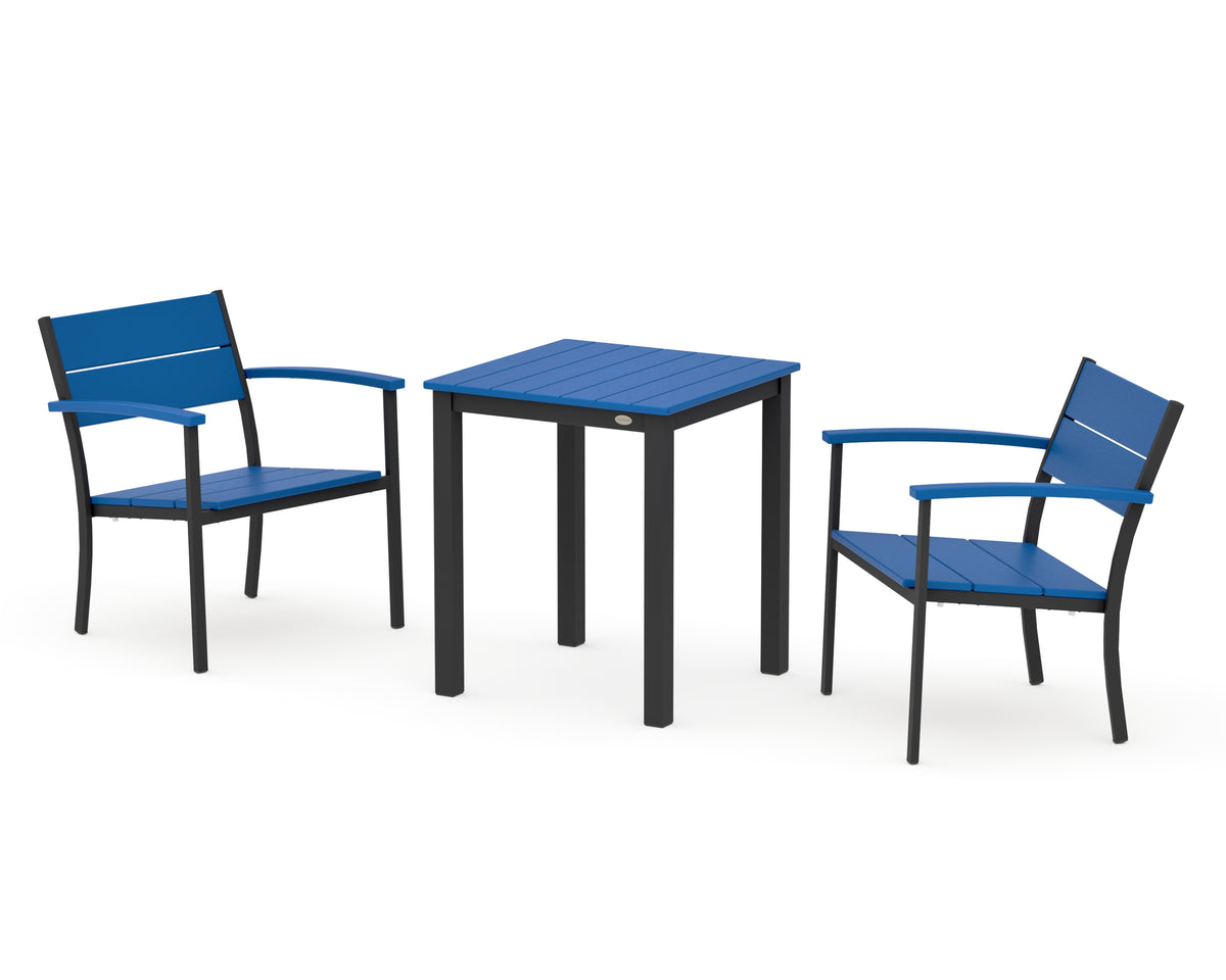 POLYWOOD Main Street 3-Piece Square Dining Set in Black / Pacific Blue