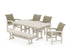 POLYWOOD Coastal Woven 6-Piece Farmhouse Dining Set with Bench with Farmhouse 37" x 72" Dining Table in Sand / Dune Grass