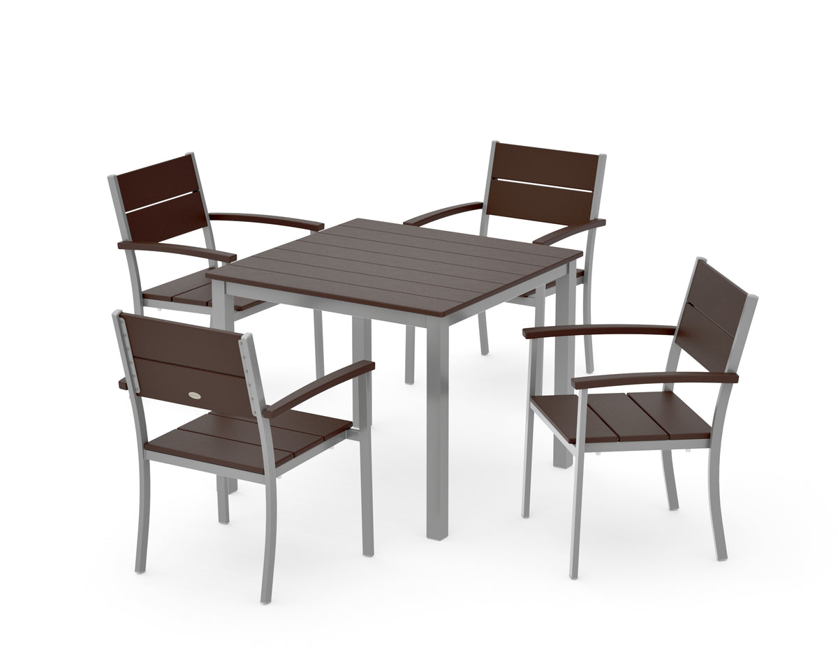 POLYWOOD Main Street 5-Piece Dining Set with Main Street 36" x 36" Dining Table in Silver / Mahogany