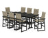POLYWOOD EDGE Woven Highback 9-Piece Farmhouse Bar Set with Trestle Legs in Black / Dune Grass