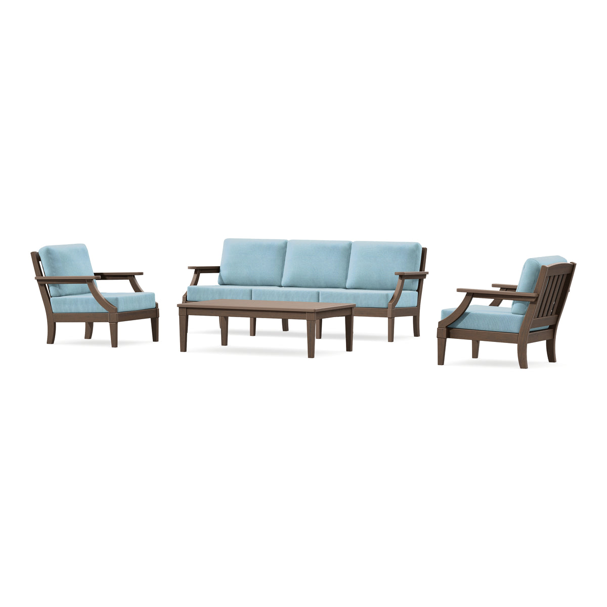 POLYWOOD PW Designer Series Estate 4-Piece Lounge Sofa Set in Kona / Lattice Sky Blue