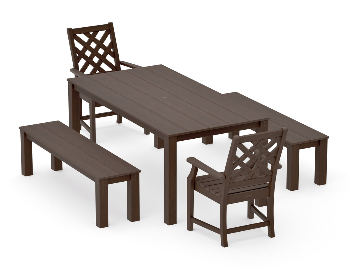 POLYWOOD Wovendale 5-Piece Parsons Dining Set with Benches in Kona