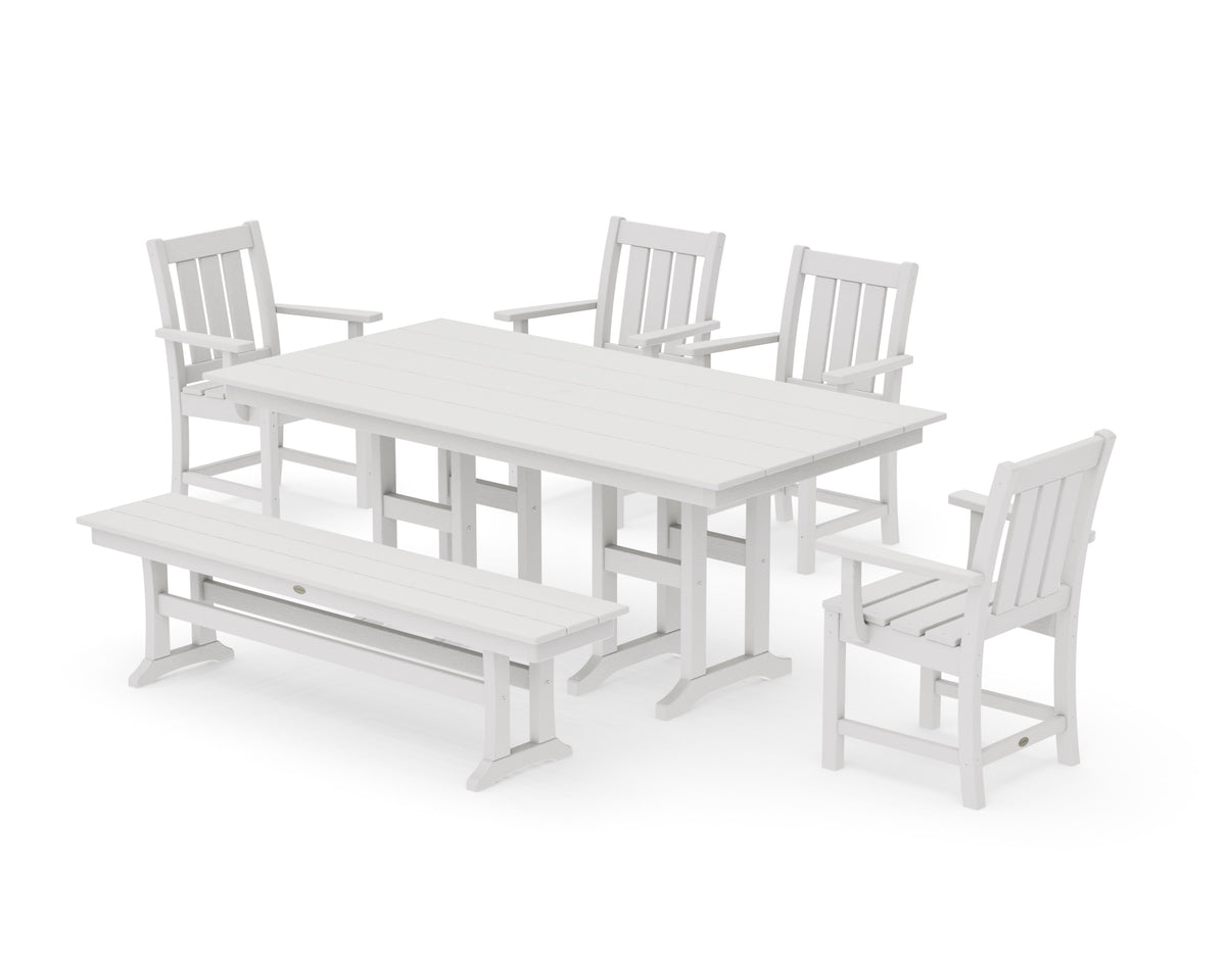 POLYWOOD Oxford 6-Piece Farmhouse Dining Set with Bench in Vintage White