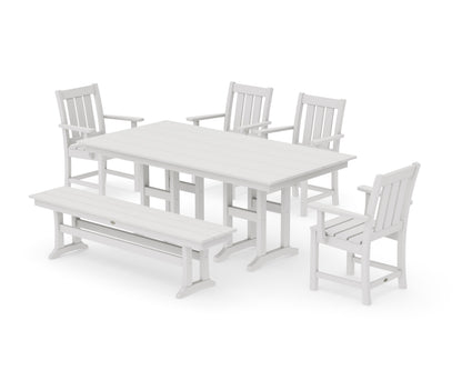 POLYWOOD Oxford 6-Piece Farmhouse Dining Set with Bench in Vintage White