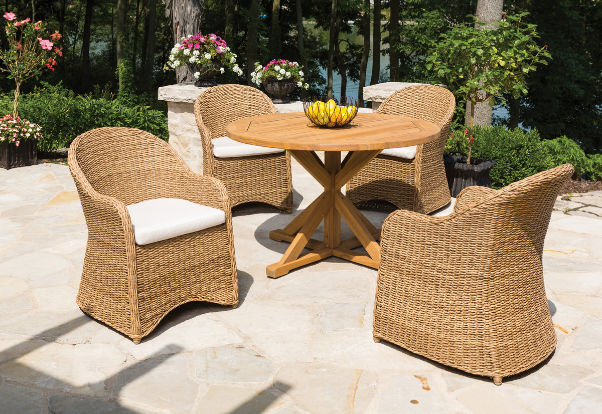 Lloyd Flanders Teak 48" Round Cross Base Dining Table, lifestyle photo 5