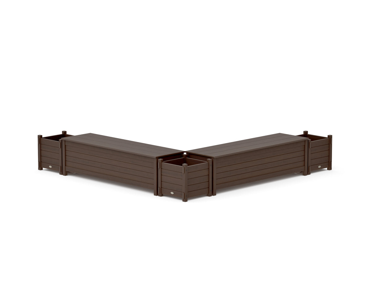 POLYWOOD 60" Nautical L-Shaped Planter Storage Bench Corner Set in Kona