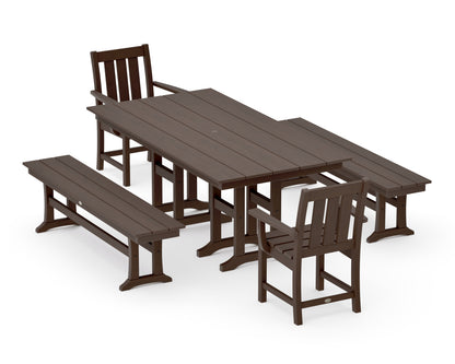 POLYWOOD Oxford 5-Piece Farmhouse Dining Set with Benches in Kona