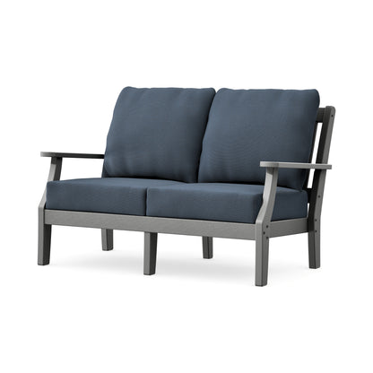 POLYWOOD Chinoiserie Deep Seating Loveseat in Slate Grey / Marine Indigo