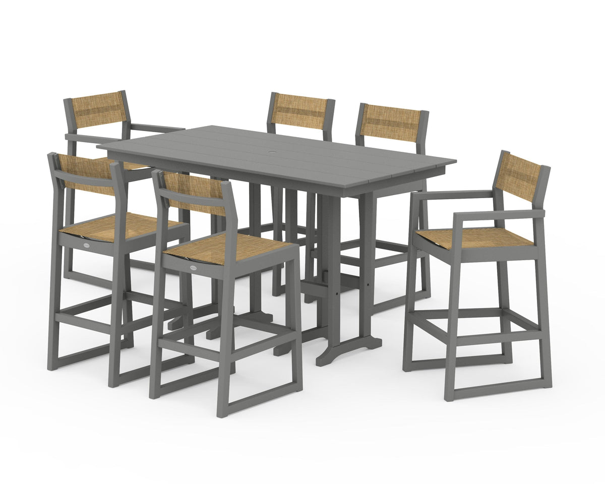 POLYWOOD EDGE Sling 7-Piece Farmhouse Bar Set in Slate Grey / Burlap