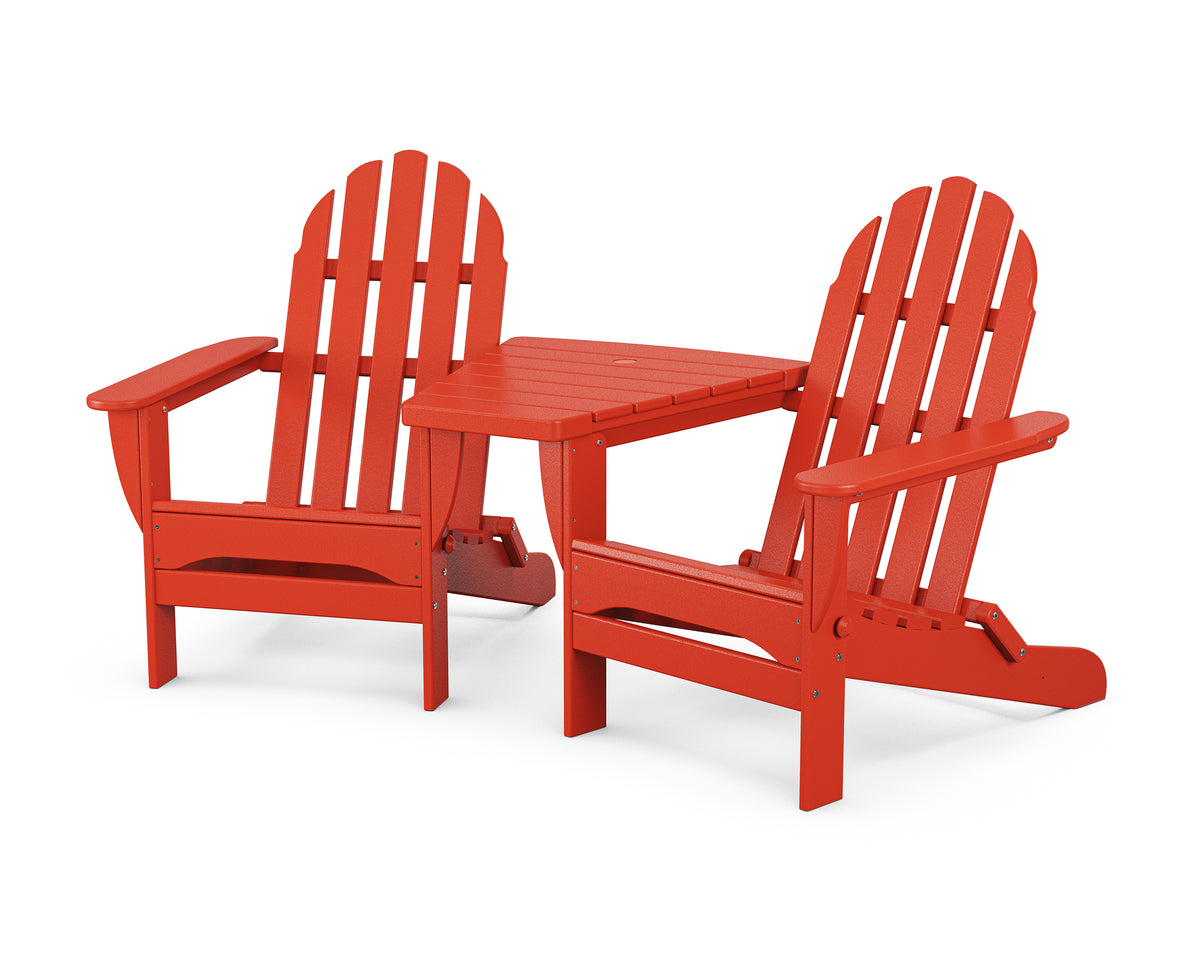 POLYWOOD Classic 3-Piece Folding Adirondack Set With Connecting Table in Sunset Red