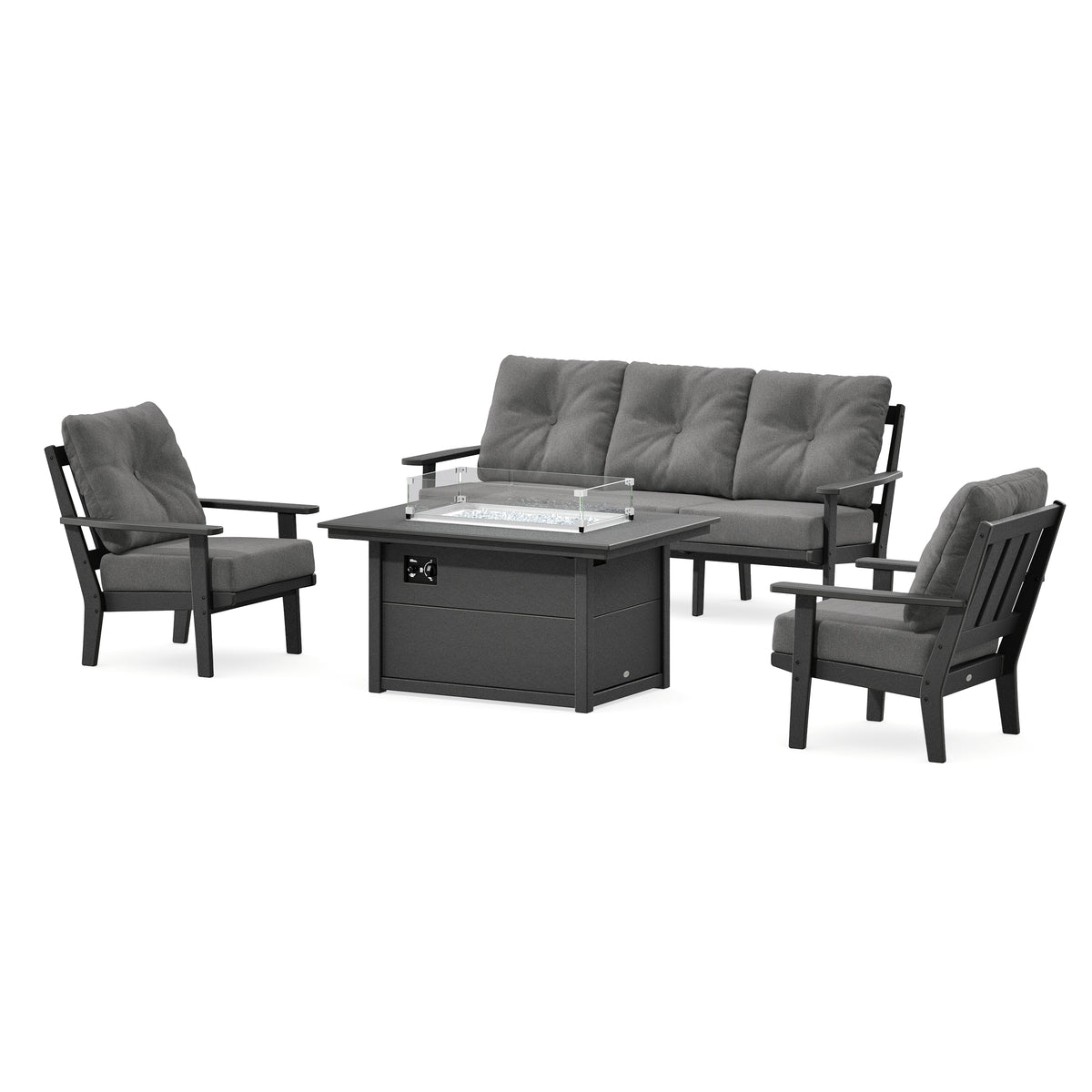 POLYWOOD Oxford Deep Seating Fire Pit Table Set in Black