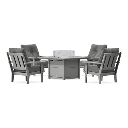POLYWOOD Oxford 5-Piece Deep Seating Set with Fire Pit Table in Slate Grey