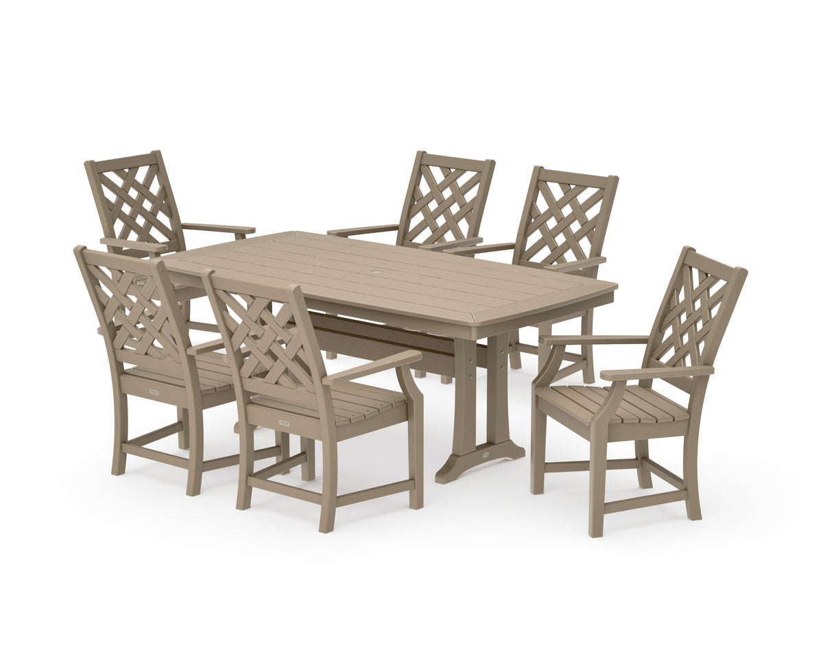 POLYWOOD Wovendale Arm Chair 7-Piece Dining Set with Trestle Legs in Vintage Sahara