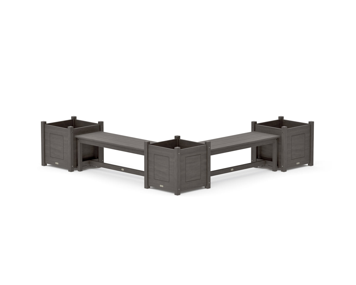 POLYWOOD 48" Country Living L-Shaped Planter Bench Corner Set - Large in Driftwood