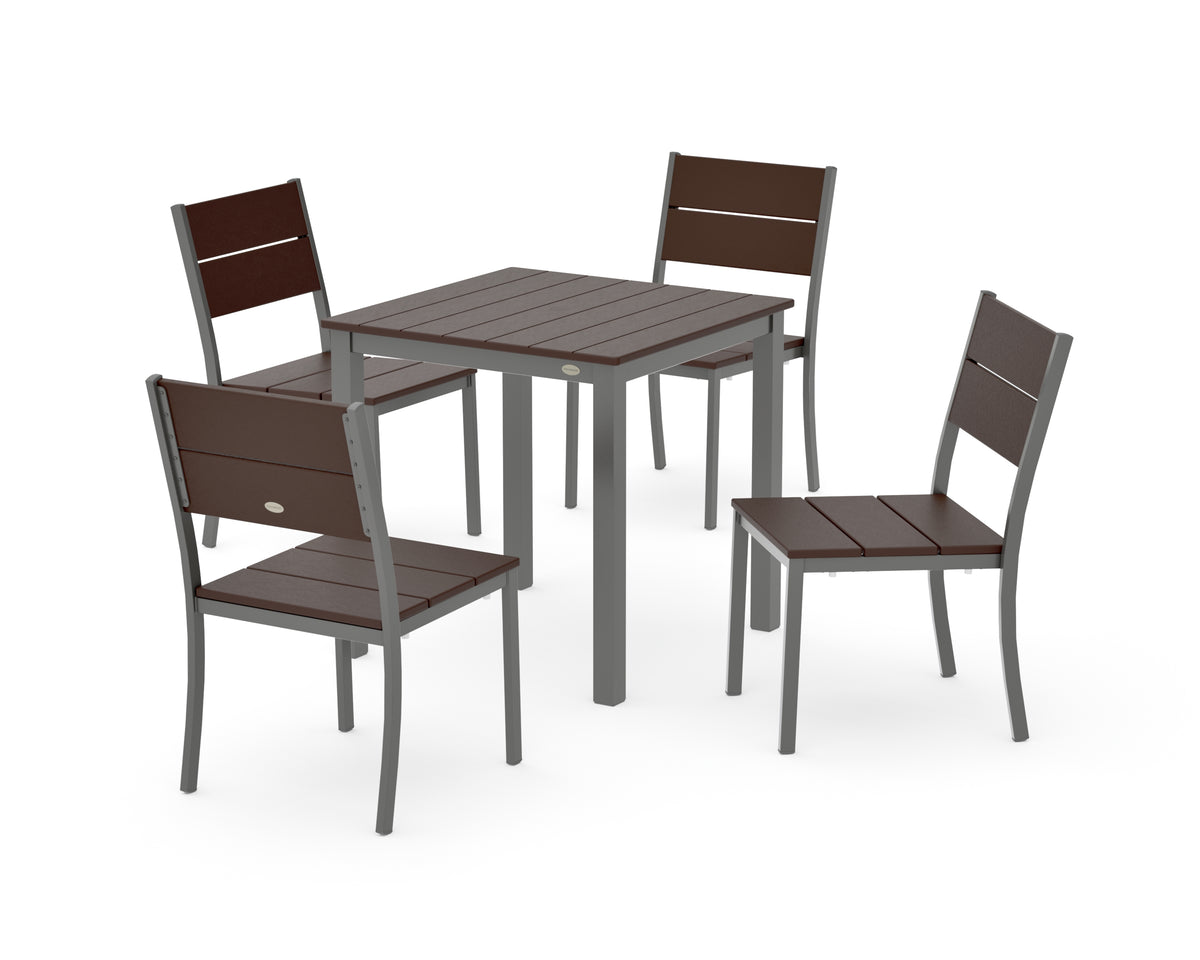 POLYWOOD Main Street 5-Piece Square Dining Set- Small in Charcoal / Mahogany